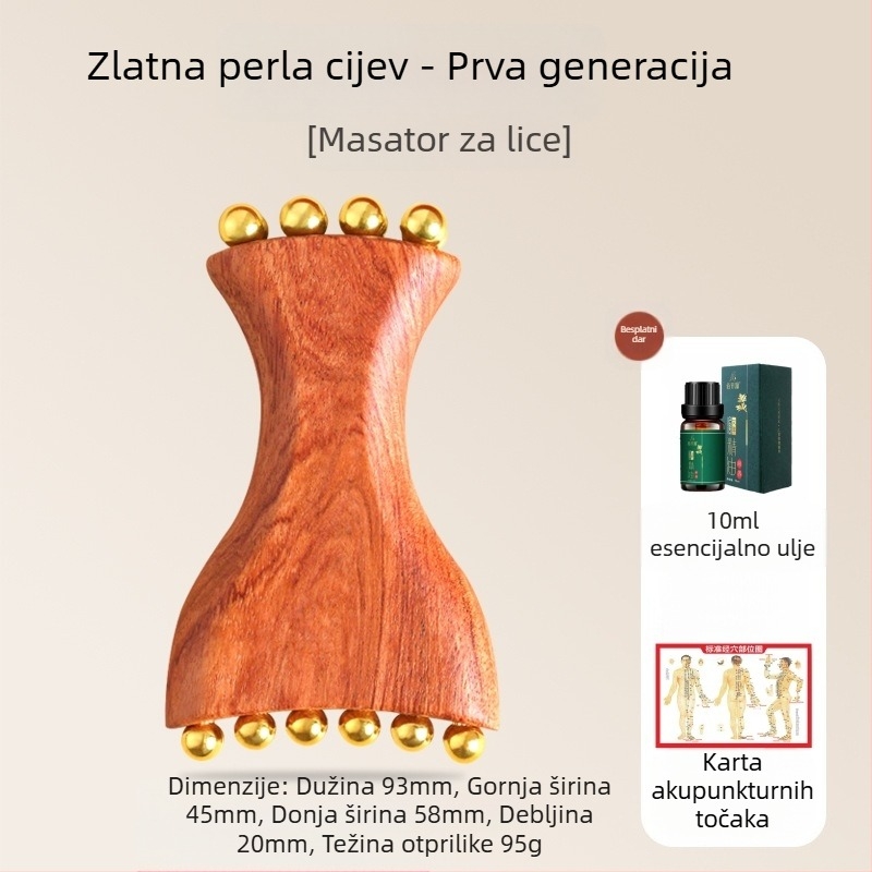 Alat za masažu lica od Huanghuali Rosewooda s mosaznim perlama, drvena konstrukcija, 90 g, marka Ruilin
