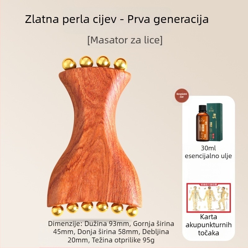 Alat za masažu lica od Huanghuali Rosewooda s mosaznim perlama, drvena konstrukcija, 90 g, marka Ruilin