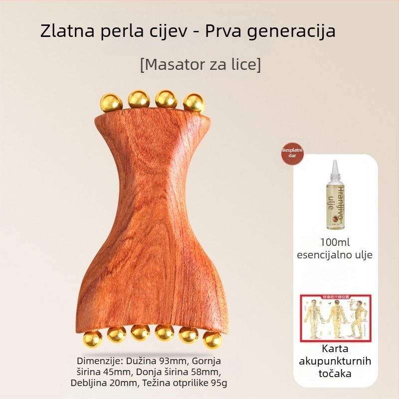 Alat za masažu lica od Huanghuali Rosewooda s mosaznim perlama, drvena konstrukcija, 90 g, marka Ruilin
