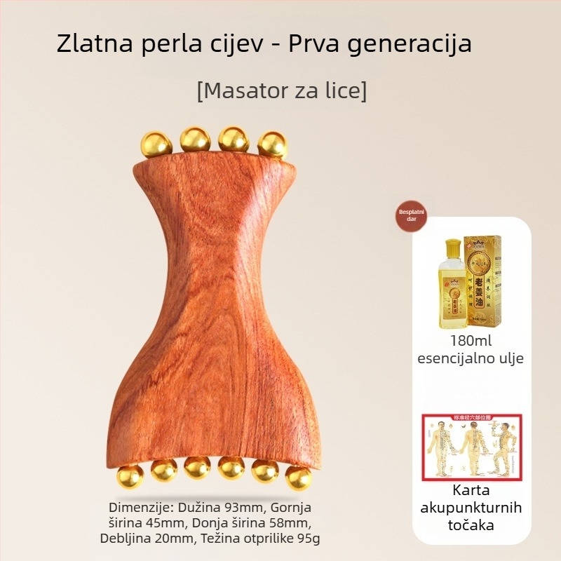 Alat za masažu lica od Huanghuali Rosewooda s mosaznim perlama, drvena konstrukcija, 90 g, marka Ruilin