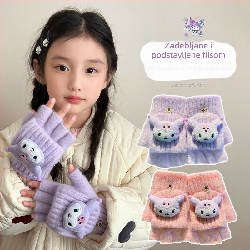 Dječje tople vunene rukavice s poluprst dizajnom, cartoon uzorak, za dob 5–12 godina