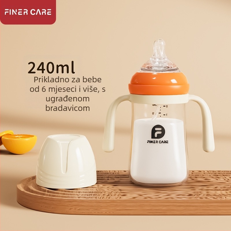 Bočica za hranjenje za bebe sa širokim otvorom, PP materijal, zakrivljeni dizajn, s ručkom, protiv gušenja, protiv nadutosti