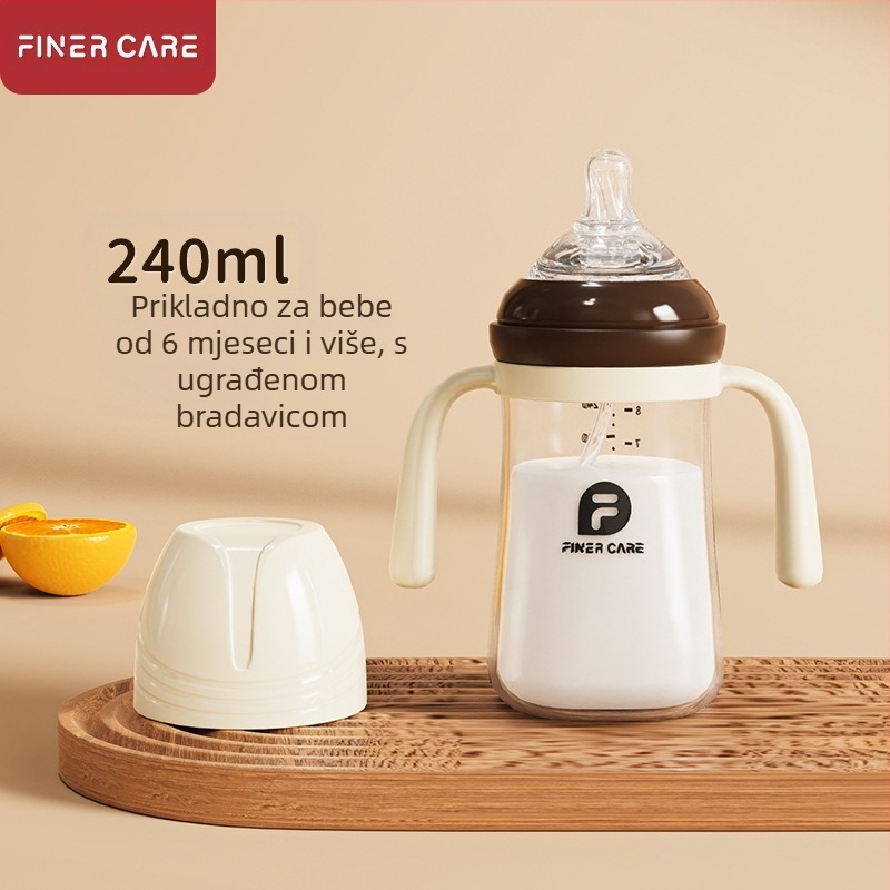 Bočica za hranjenje za bebe sa širokim otvorom, PP materijal, zakrivljeni dizajn, s ručkom, protiv gušenja, protiv nadutosti