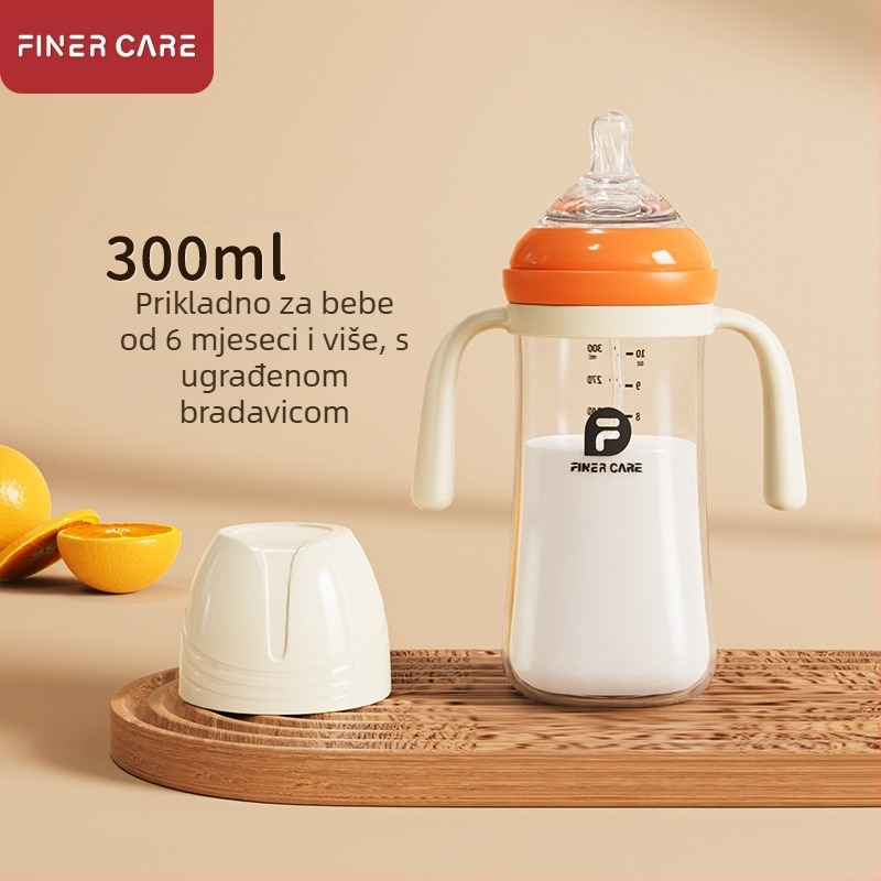 Bočica za hranjenje za bebe sa širokim otvorom, PP materijal, zakrivljeni dizajn, s ručkom, protiv gušenja, protiv nadutosti