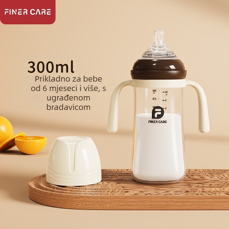 Bočica za hranjenje za bebe sa širokim otvorom, PP materijal, zakrivljeni dizajn, s ručkom, protiv gušenja, protiv nadutosti