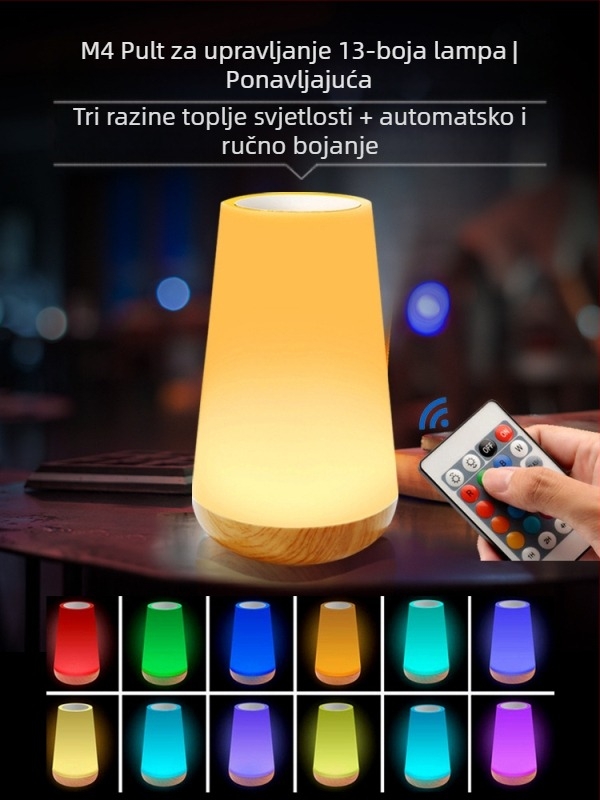 Noćna lampica s ugrađenom baterijom, stakleno sjenilo, gumbasti prekidač, pametna kontrola, napon ≤36V