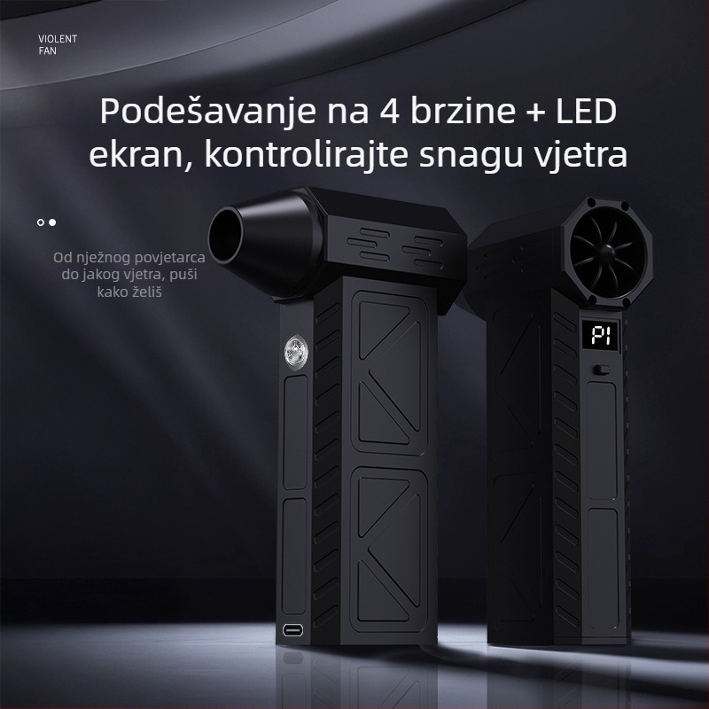 Ručni turbinski ventilator za kampiranje — bežični, 7.4V, 50W, usisavanje 11000Pa; rasvjeta i čišćenje prašine