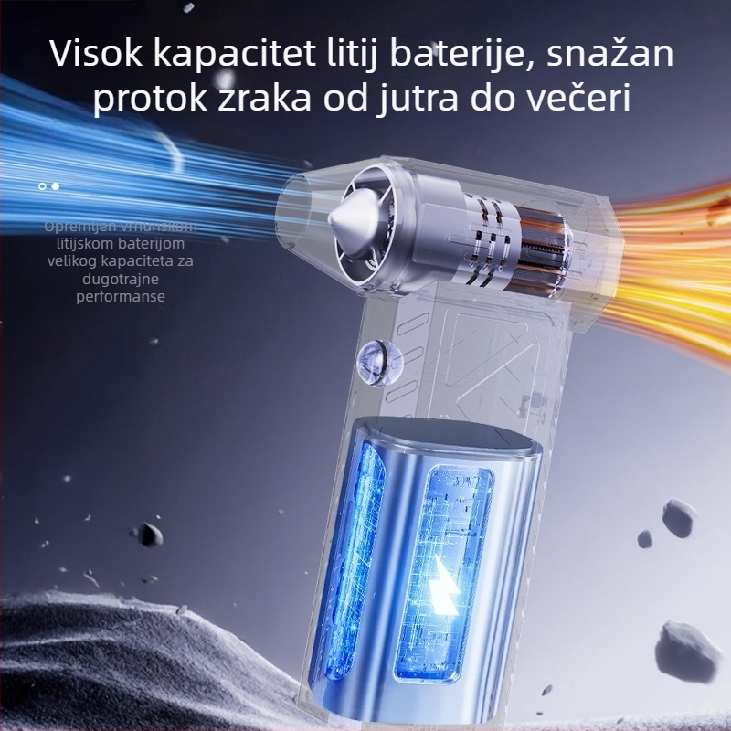 Ručni turbinski ventilator za kampiranje — bežični, 7.4V, 50W, usisavanje 11000Pa; rasvjeta i čišćenje prašine