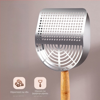 Nerđajući čelična lopatica za mačji izmet s integriranim grubim i finim otvorima, lako za čišćenje, model Tx-089