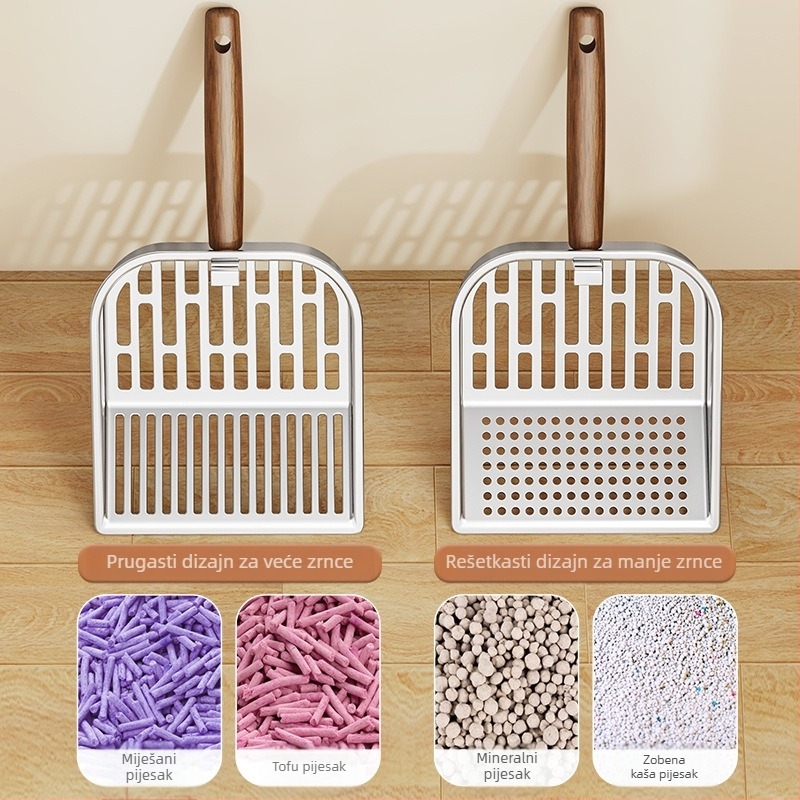 Nehrđajuća čelična lopatica za mačji toalet s nekliznim dnom, fino sito, čvrst dizajn