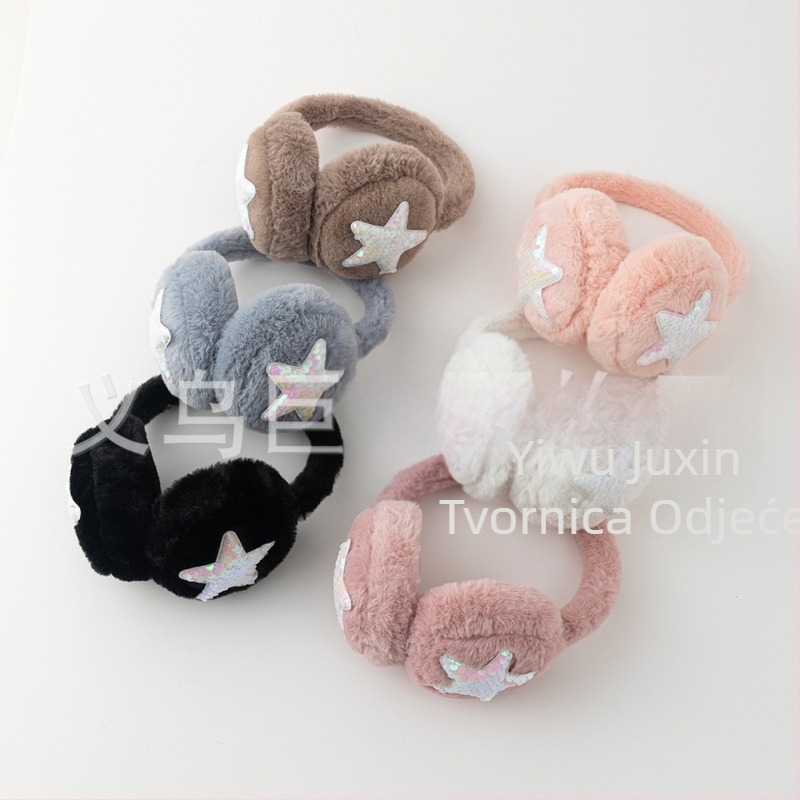 Plush zaštitnici za uši s petokrakom zvijezdom, zimski topli, otporni na vjetar, sklopivi, poliester