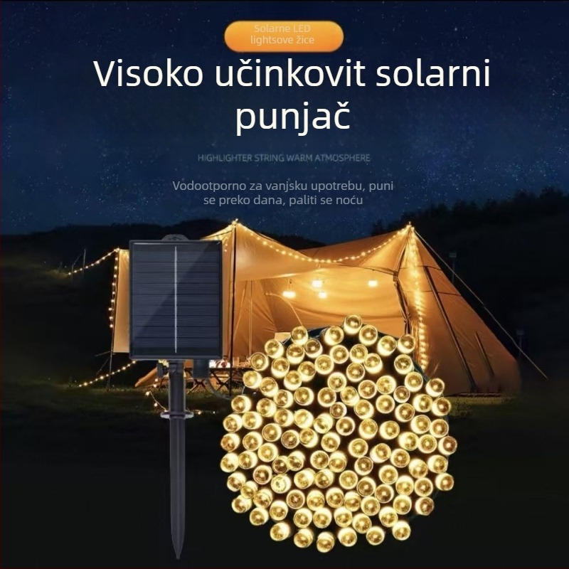KM-S100 Solarni LED treperići niz za vanjsku upotrebu – IP65 vodootporno, upravljanje daljinskim i tipkom, snaga svjetla 6000