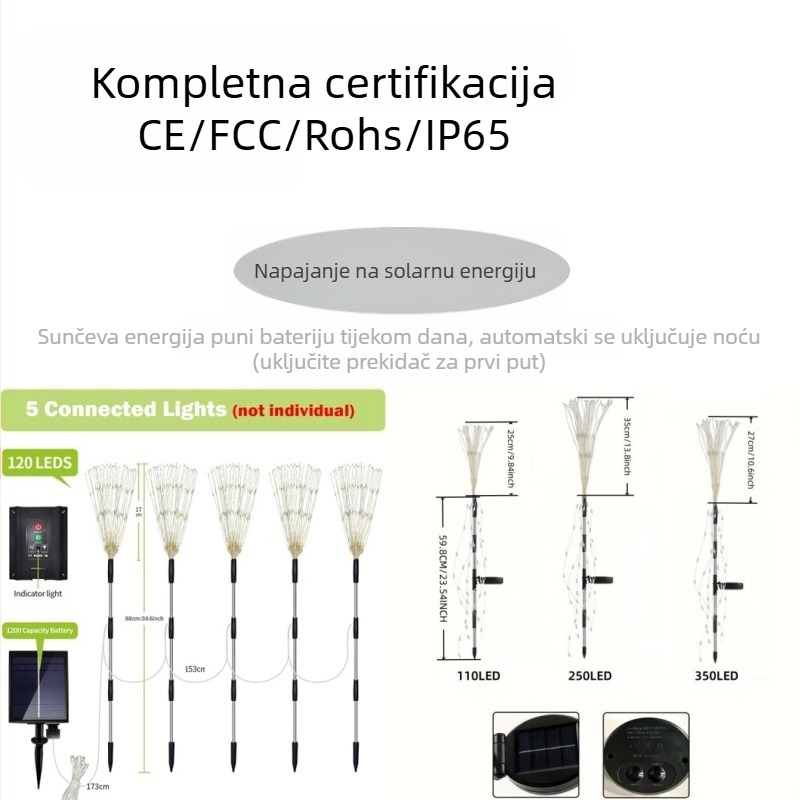 Solarne cvjetne zemaljske svjetiljke, četvero-dijelni set s priključkom od jednog do četiri, nehrđajući čelik IP65 vanjska rasvjeta za vrt, 1W LED