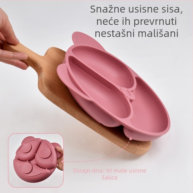 Mate Seal silikonski dječji tanjur s podjelom segmenata, medvjeđi dizajn, prehrambene kvalitete, od 6 mjeseci