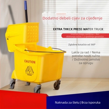 Kanta za mop s okretanjem utiskivanja; mop od pamuka; plastična šipka za mop; postotak tlačenja 80–90%; nosivost ispod 10 kg