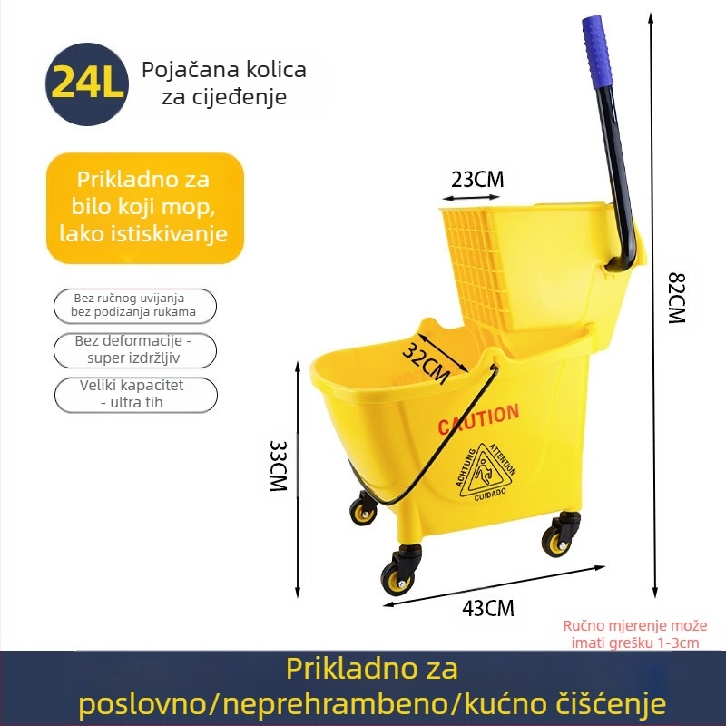 Kanta za mop s okretanjem utiskivanja; mop od pamuka; plastična šipka za mop; postotak tlačenja 80–90%; nosivost ispod 10 kg
