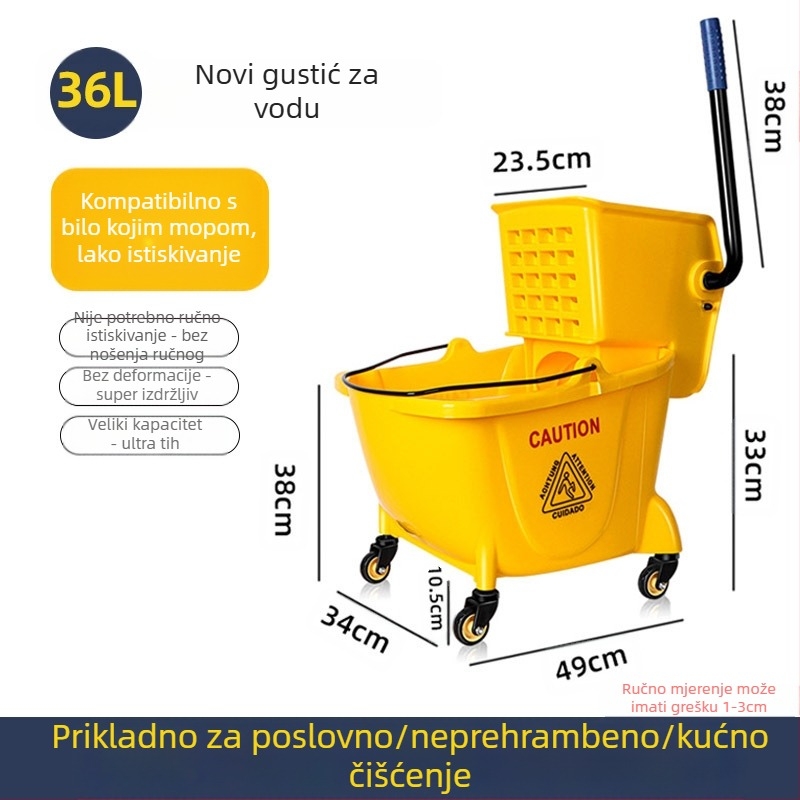 Kanta za mop s okretanjem utiskivanja; mop od pamuka; plastična šipka za mop; postotak tlačenja 80–90%; nosivost ispod 10 kg