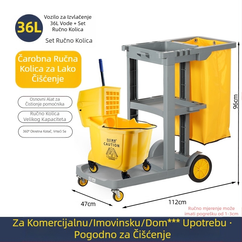 Kanta za mop s okretanjem utiskivanja; mop od pamuka; plastična šipka za mop; postotak tlačenja 80–90%; nosivost ispod 10 kg