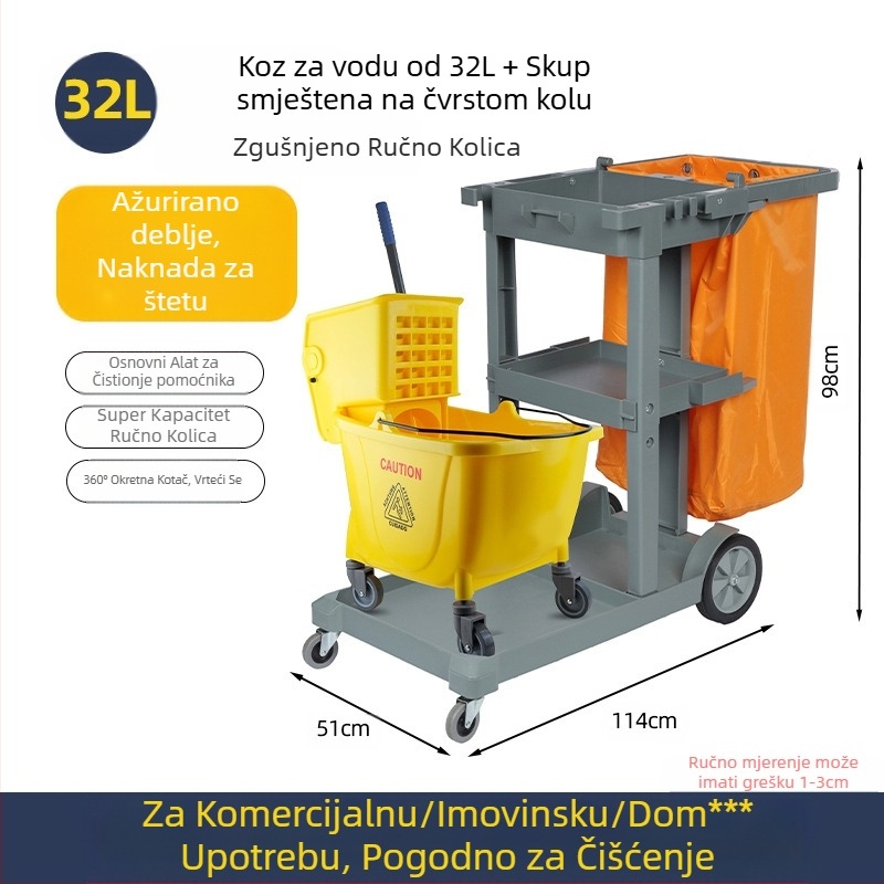 Kanta za mop s okretanjem utiskivanja; mop od pamuka; plastična šipka za mop; postotak tlačenja 80–90%; nosivost ispod 10 kg