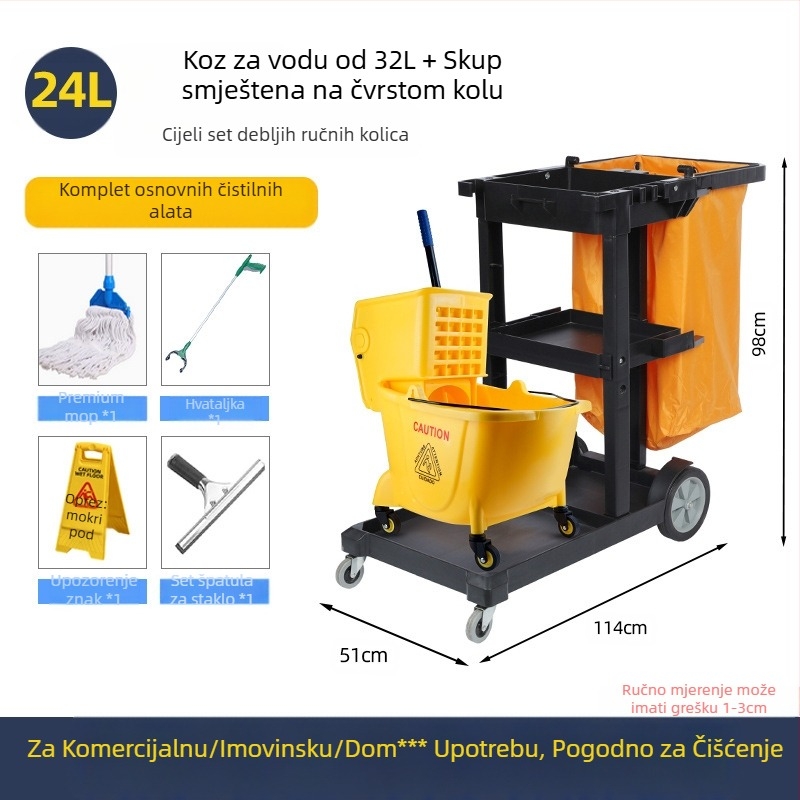 Kanta za mop s okretanjem utiskivanja; mop od pamuka; plastična šipka za mop; postotak tlačenja 80–90%; nosivost ispod 10 kg