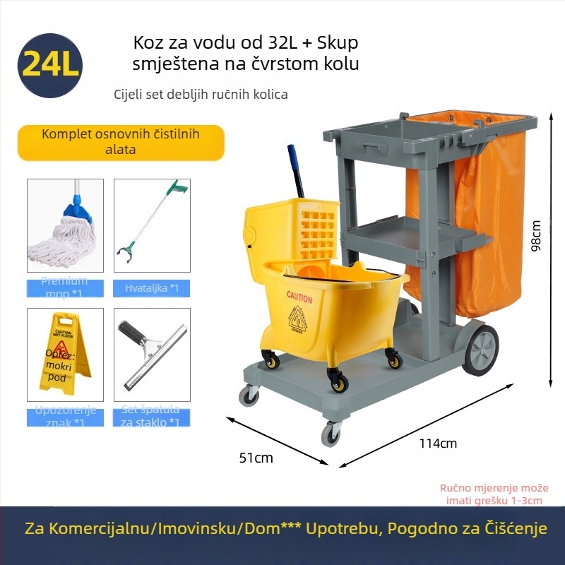 Kanta za mop s okretanjem utiskivanja; mop od pamuka; plastična šipka za mop; postotak tlačenja 80–90%; nosivost ispod 10 kg