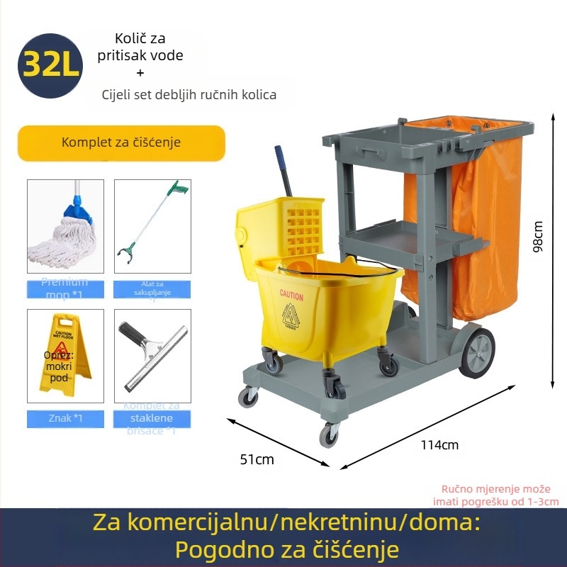 Kanta za mop s okretanjem utiskivanja; mop od pamuka; plastična šipka za mop; postotak tlačenja 80–90%; nosivost ispod 10 kg
