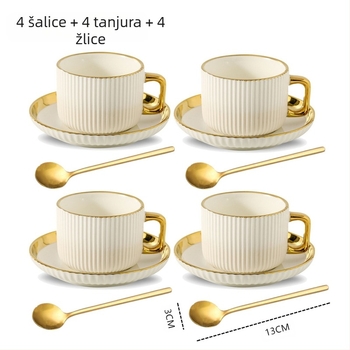 Set šalice i tanjurića za kavu, keramika, latte-art detalji, moderni minimalistički stil, 12-dijelni set za 6 osoba, s otisnutim logom