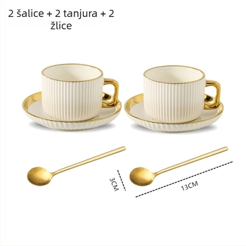 Set šalice i tanjurića za kavu, keramika, latte-art detalji, moderni minimalistički stil, 12-dijelni set za 6 osoba, s otisnutim logom