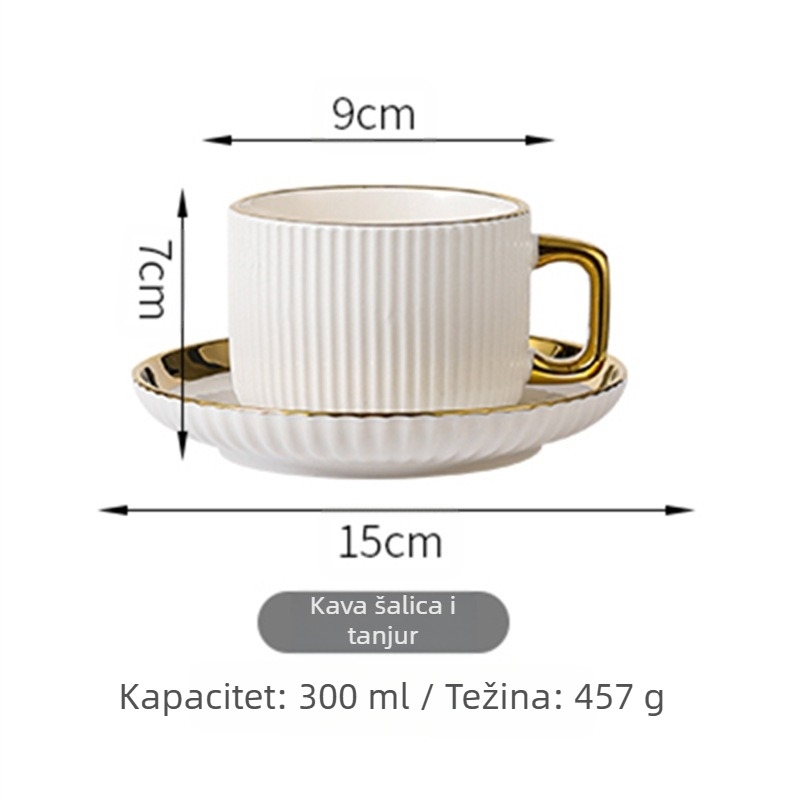 Set šalice i tanjurića za kavu, keramika, latte-art detalji, moderni minimalistički stil, 12-dijelni set za 6 osoba, s otisnutim logom