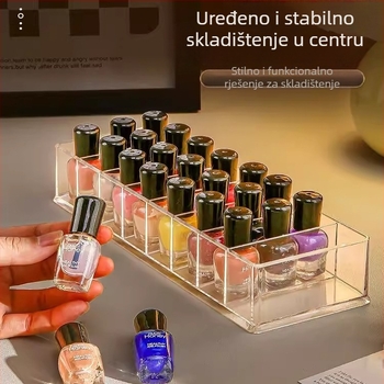 Stolna kutija za lak za nokte – 8 pretinaca, PS materijal, s pregradama, prozirna, kapacitet 1 L