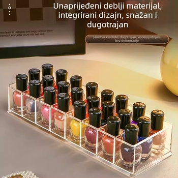 Stolna kutija za lak za nokte – 8 pretinaca, PS materijal, s pregradama, prozirna, kapacitet 1 L