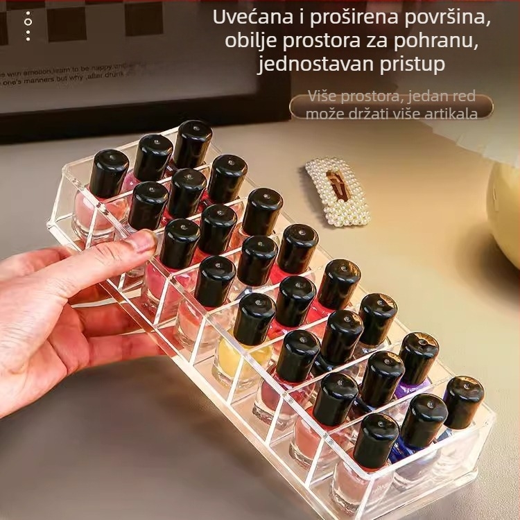 Stolna kutija za lak za nokte – 8 pretinaca, PS materijal, s pregradama, prozirna, kapacitet 1 L
