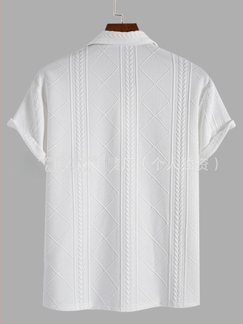 Polo majica s geometrijskim pletenim uzorkom, prozračan poliester, ovratnik Turn-Down, poluotvoren placket, kratki rukavi