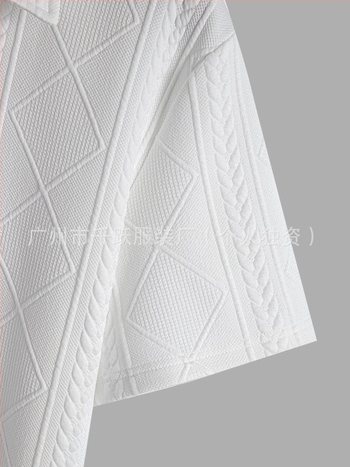 Polo majica s geometrijskim pletenim uzorkom, prozračan poliester, ovratnik Turn-Down, poluotvoren placket, kratki rukavi