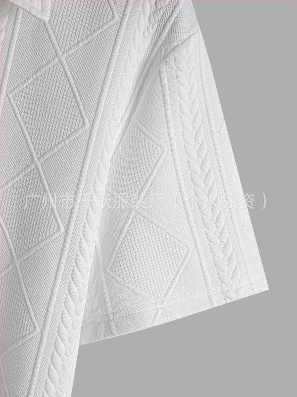 Polo majica s geometrijskim pletenim uzorkom, prozračan poliester, ovratnik Turn-Down, poluotvoren placket, kratki rukavi