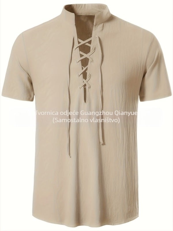 Muška košulja sa stojećim ovratnikom i poluotvorenim kopčama, prozračni poliester, udoban kroj, ljeto 2025