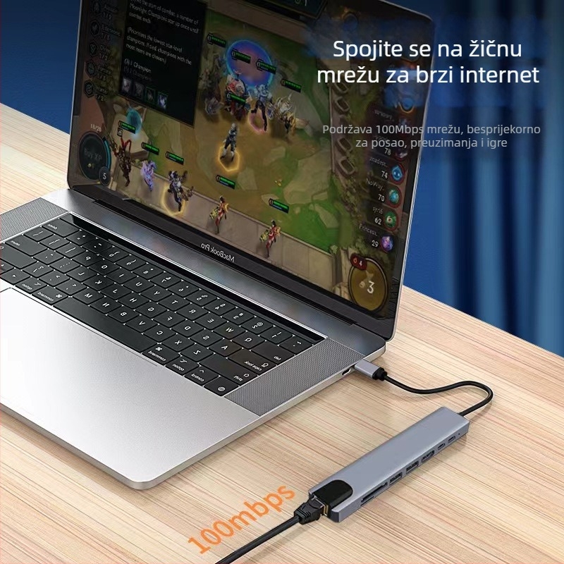 Type-C 8-u-1 docking stanica s HDMI izlazom, USB 3.0 hubom i čitačem SD/TF kartica