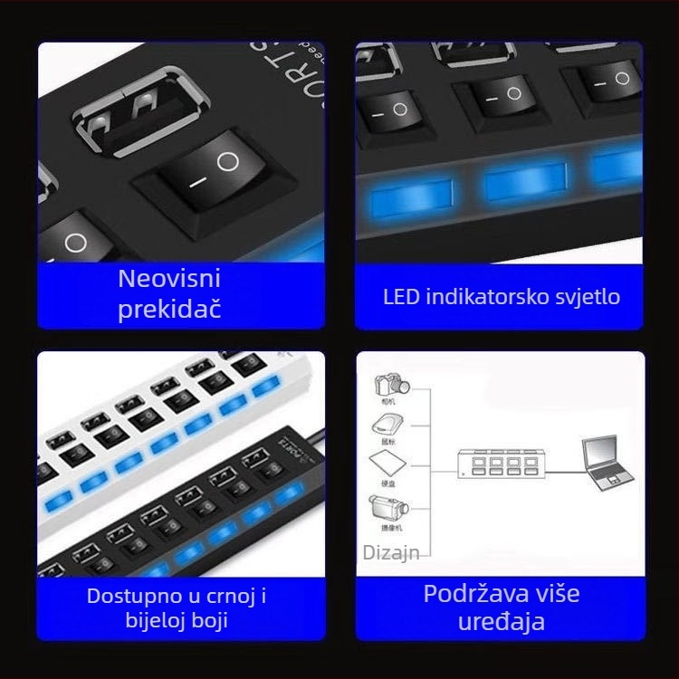USB 3.0 prošireni hub i pretvarač – stolni USB visoke brzine višenamjenski adapter za automobil