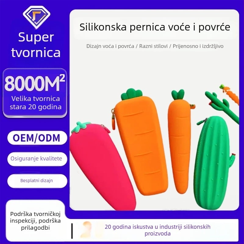 Silikonska torbica za olovke sa zatvaračem, prenosna s velikim kapacitetom, oblik mrkve