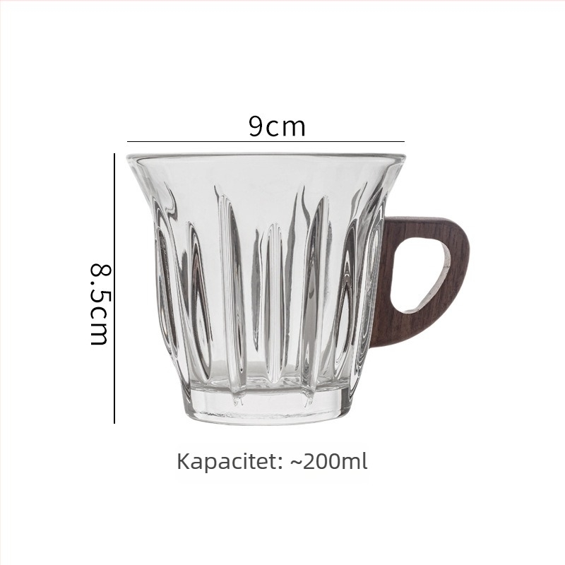 Japanski stil staklenih čaša za espresso i latte, set s elementima od orahovog drveta