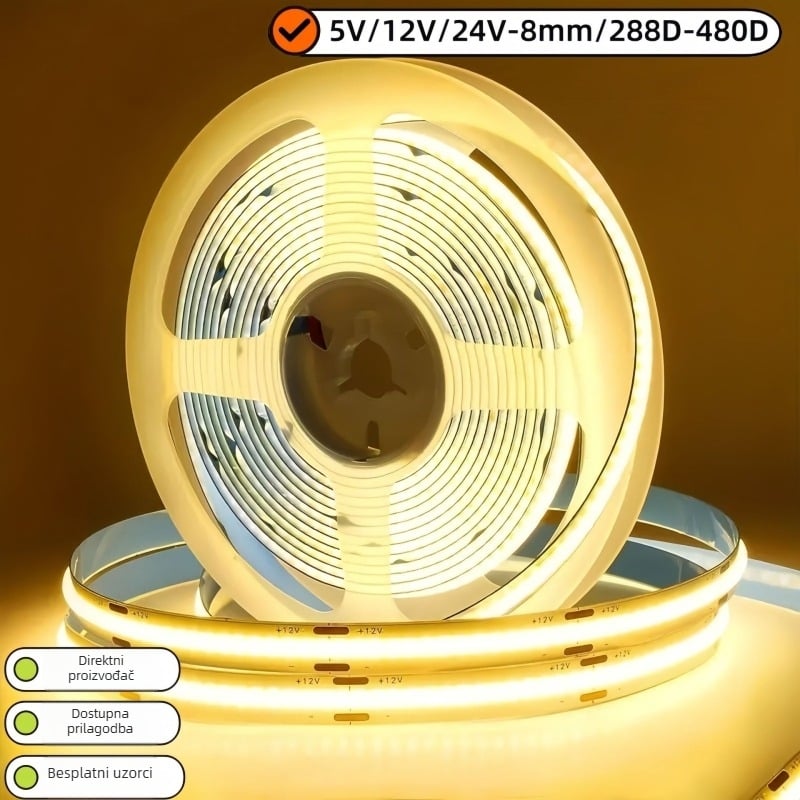 5V/12V/24V COB LED trak, 320 LED, niskonaponsko linijsko LED svjetlo za ormariće, samoljepljivo, 80 CRI
