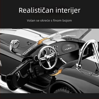 Jiaye 1:22 Cobra Cabriolet aluminijski model sportskog automobila sa zvukom i svjetlom, auto-igračka s vučnim mehanizmom