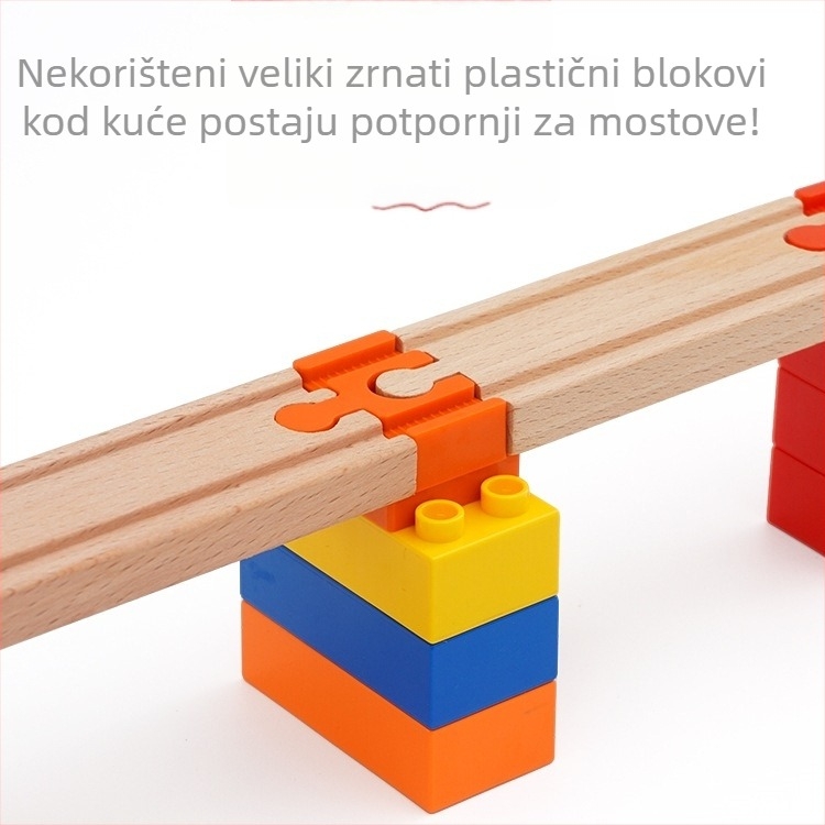 Drveni sustav tračnica za velike blokove — univerzalni konektori i adapteri za dječje građevinske igračke
