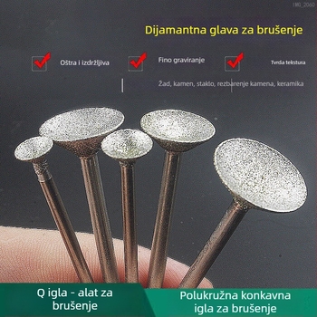 Diamantska udubljena glava za brušenje, električna brusilica, alat za poliranje jade kugle, zaobljavajuća glava s Q iglom