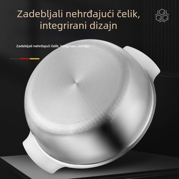 Višestruki set posuda od nehrđajućeg čelika s dvostrukom drškom — zdjela za salatu, zdjela za rezance, zdjela za pečenje; kompatibilan s indukcijom i plinskim štednjakom; neprijanjajući premaz; kapacitet 1,1–2 L