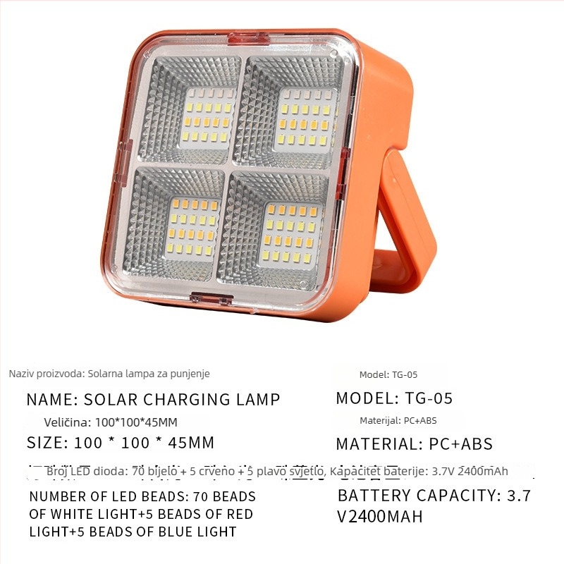 Solarna punjiva LED lampa za kampiranje na otvorenom, višenamjensko hitno osvjetljenje s dugim vijekom baterije i magnetsko pričvršćivanje