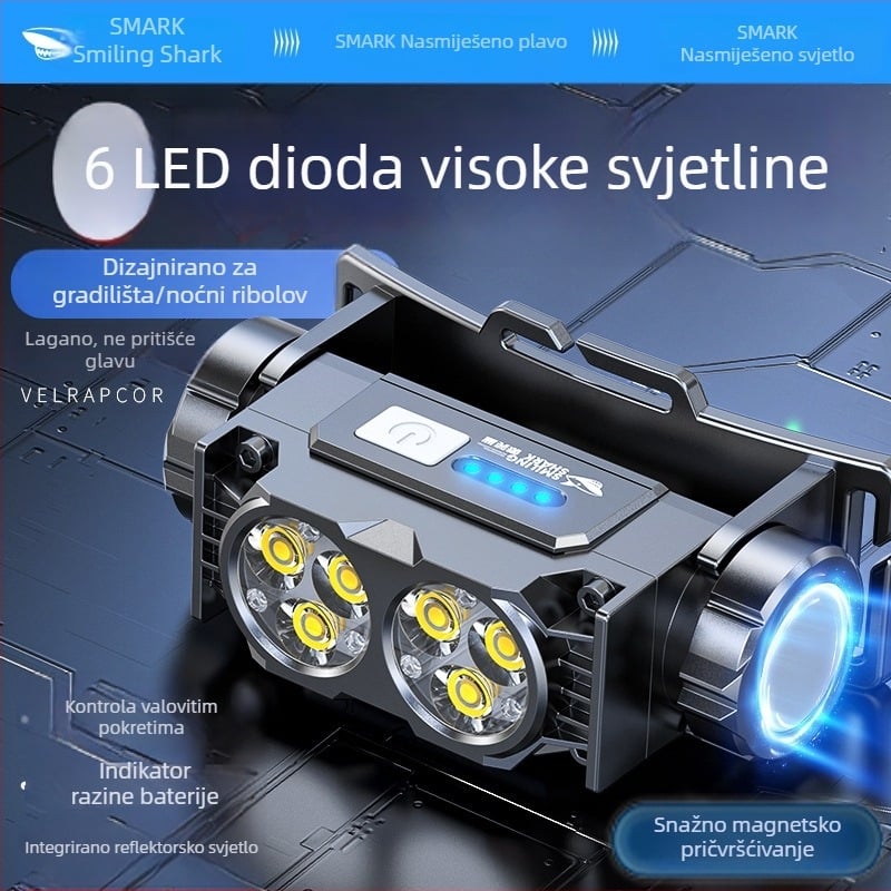 Čelna lampica za kacigu sa senzorom, za vanjske aktivnosti i planinarenje, vrlo jaka svjetlost, dugotrajna baterija, novi model 2025, nosiva na glavi
