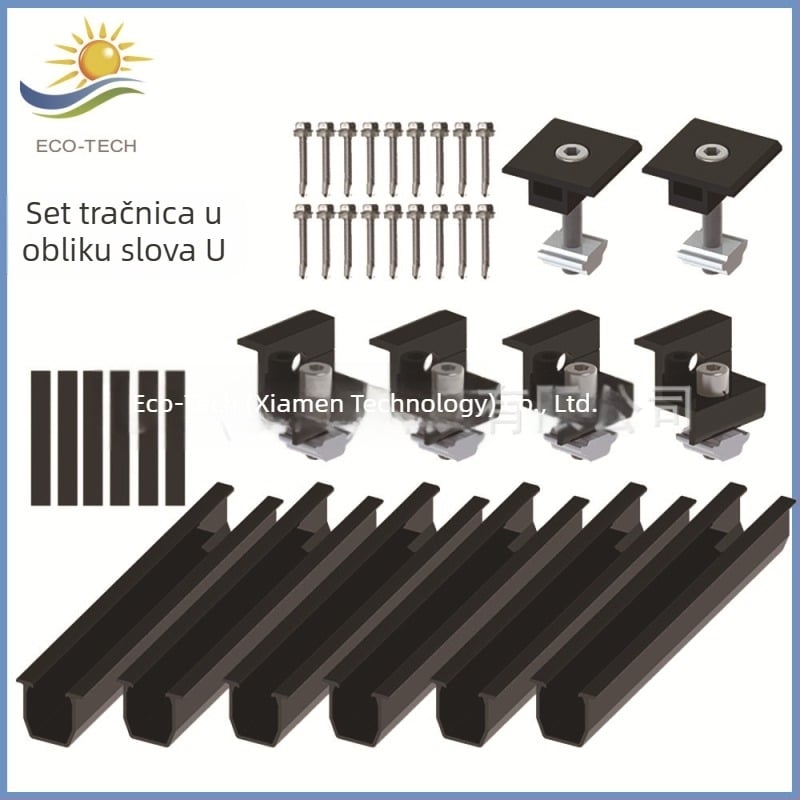 Set tračnica za krov 20 cm — mini šina U oblika, univerzalni bočni tlak, srednji tlak, podesivi bočni tlak, gumeni podložak bez rupa, aluminijska legura
