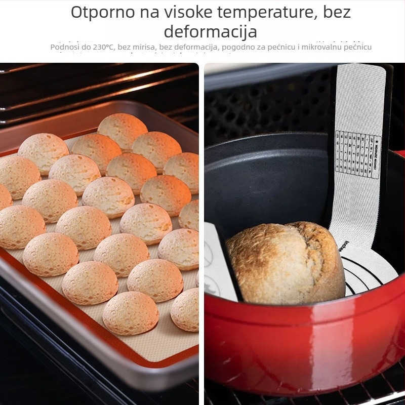 Dejiale Silikon Macaron Mat s Vlaknastim Staklima za Pećnicu, Podloga za Prijenos Kruha s Dvostrukim Ručkama, Podloga za Pečenje Keksa, Nizozemska Pećna Podloga