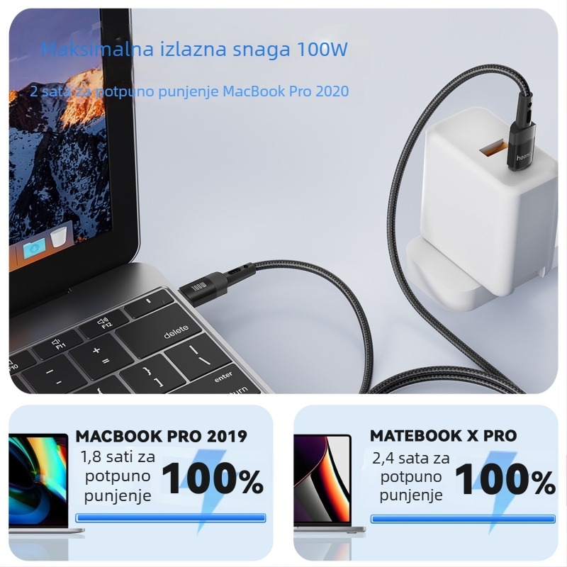 heemax 100W dvostruki USB-C podatkovni kabel za punjenje iPhone 15, Huawei i Samsung telefona te prijenosnih računala i tableta; kućište od aluminijske legure; crna; duljine 0,3 m, 1 m, 2 m, 3 m